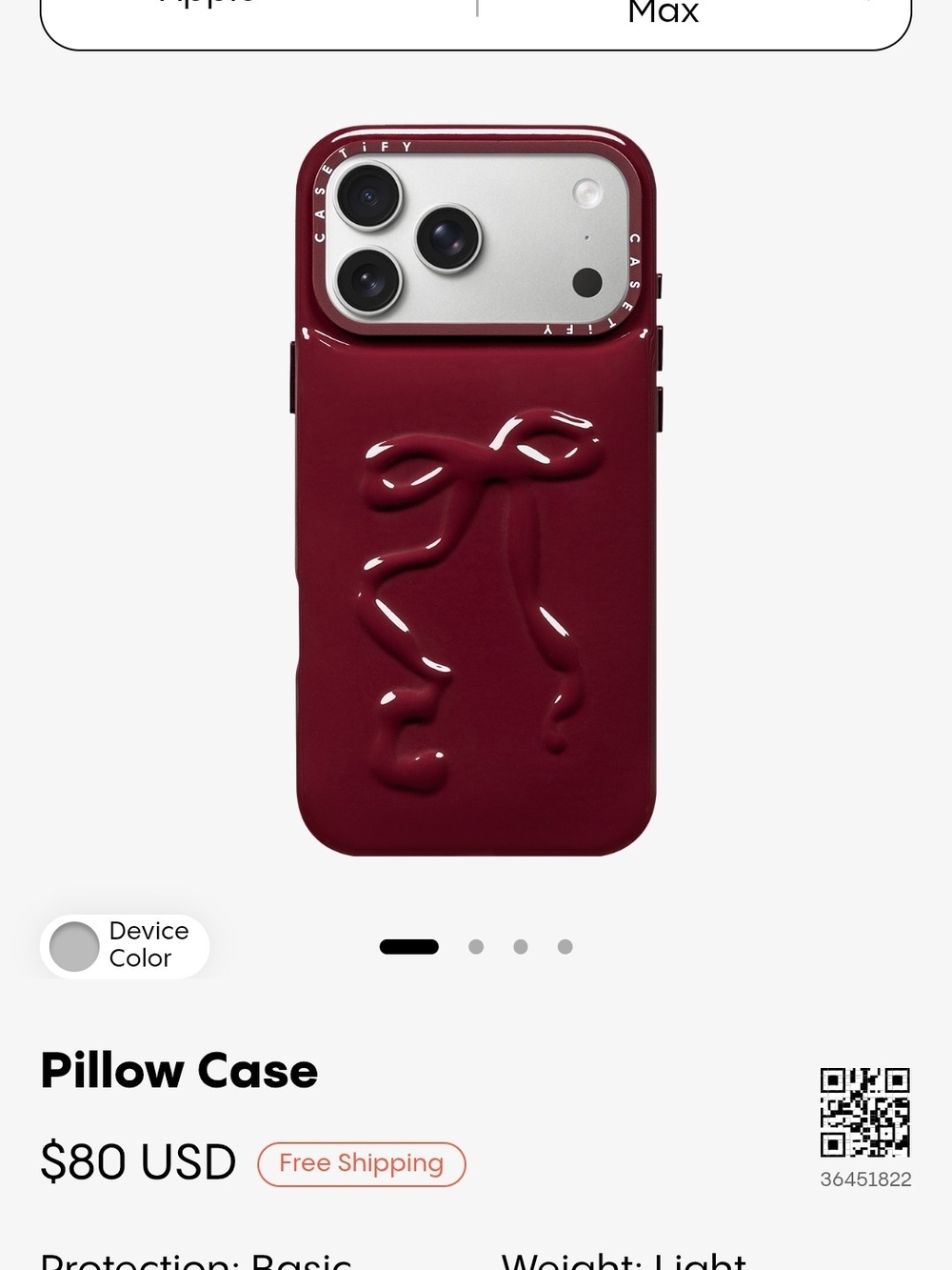 Casetify Pillow Case Phone Case - Deep Burgundy Iphone 16pro